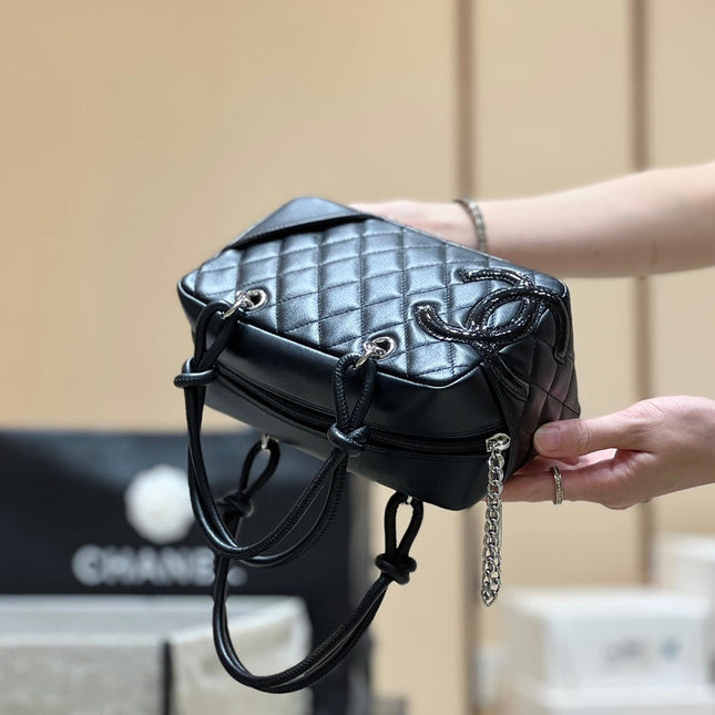 25S CHANEL CAMBON BOSTON BAG 27 IN FULL BLACK CALFSKIN