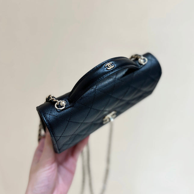 TOP HANDLE FLAP BACKPACK 18 IN BLACK CALFSKIN