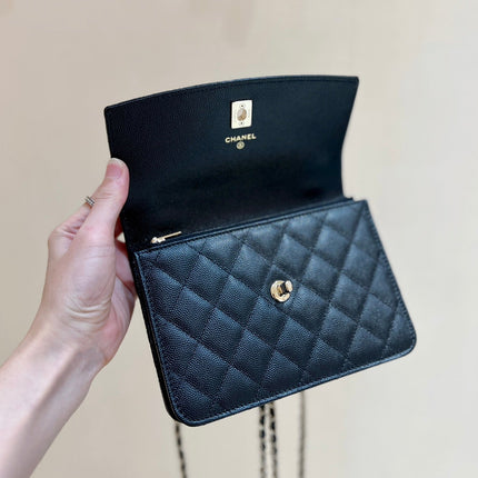 TOP HANDLE FLAP BACKPACK 18 IN BLACK CALFSKIN