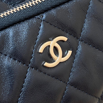 QUILTED SHOULDER BAG 21 IN BLACK LAMBSKIN WITH GOLD METALLIC