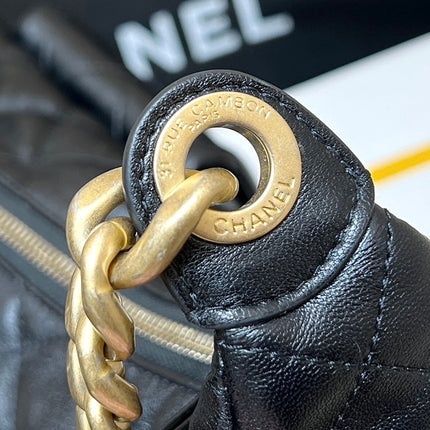 CHANEL QUILTED HOBO CARGO BAG 35 IN BLACK CALFSKIN GOLD CHAIN