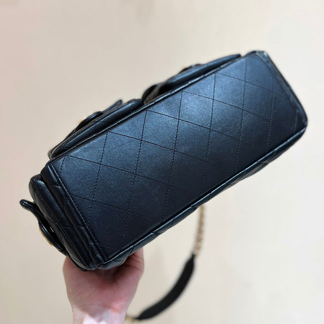 CHANEL QUILTED HOBO CARGO BAG 35 IN BLACK CALFSKIN GOLD CHAIN