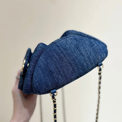 DRAWSTRING BUCKET BACKPACK 24 IN DARK BLUE DENIM GOLD HARDWARE