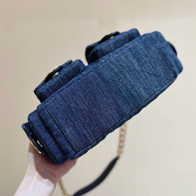 CHANEL 25S LARGE HOBO BAG 35 IN DARK BLUE DENIM GOLD HARDWARE