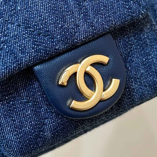 CHANEL 25S LARGE HOBO BAG 35 IN DARK BLUE DENIM GOLD HARDWARE