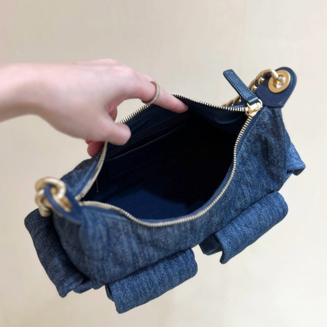 CHANEL 25S LARGE HOBO BAG 35 IN DARK BLUE DENIM GOLD HARDWARE