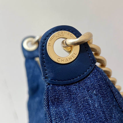 CHANEL 25S LARGE HOBO BAG 35 IN DARK BLUE DENIM GOLD HARDWARE