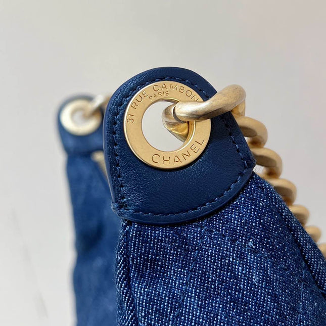 CHANEL 25S LARGE HOBO BAG 35 IN DARK BLUE DENIM GOLD HARDWARE