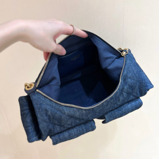 CHANEL 25S MEDIUM HOBO BAG 31 IN DARK BLUE DENIM GOLD HARDWARE