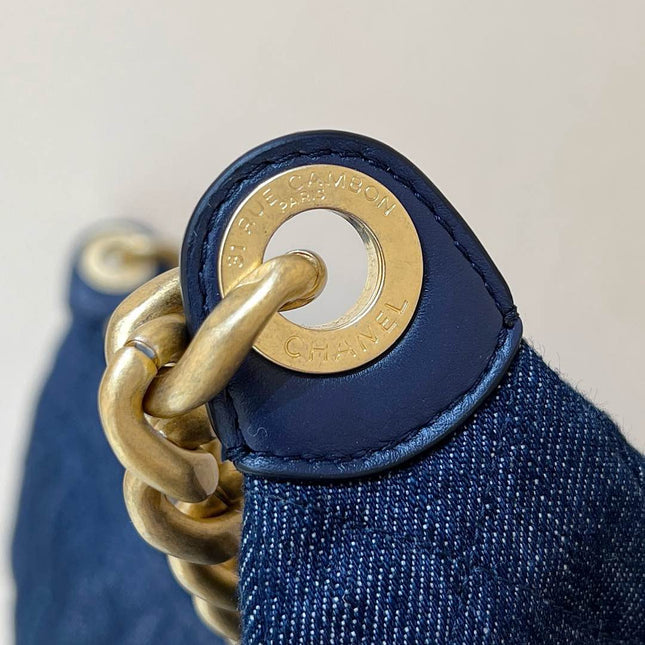 CHANEL 25S MEDIUM HOBO BAG 31 IN DARK BLUE DENIM GOLD HARDWARE