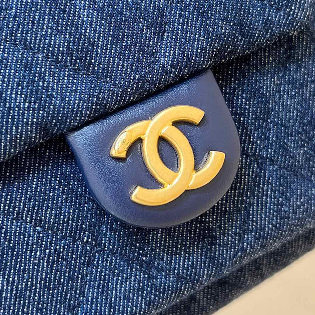 CHANEL 25S MEDIUM HOBO BAG 31 IN DARK BLUE DENIM GOLD HARDWARE