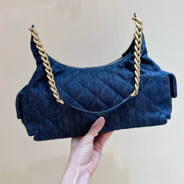CHANEL 25S MEDIUM HOBO BAG 31 IN DARK BLUE DENIM GOLD HARDWARE