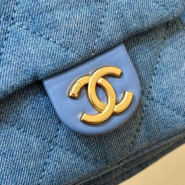 CHANEL 25S LARGE HOBO BAG 35 IN LIGHT BLUE DENIM GOLD HARDWARE