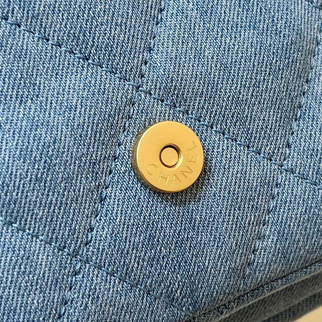 CHANEL 25S LARGE HOBO BAG 35 IN LIGHT BLUE DENIM GOLD HARDWARE
