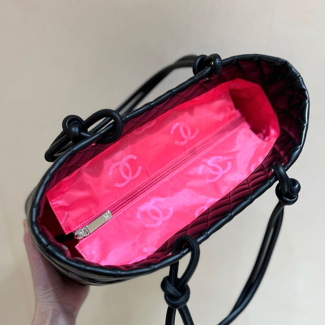 CHANEL 25S CAMBON LIGNE TOTE BAG 30 IN BLACK LAMBSKIN