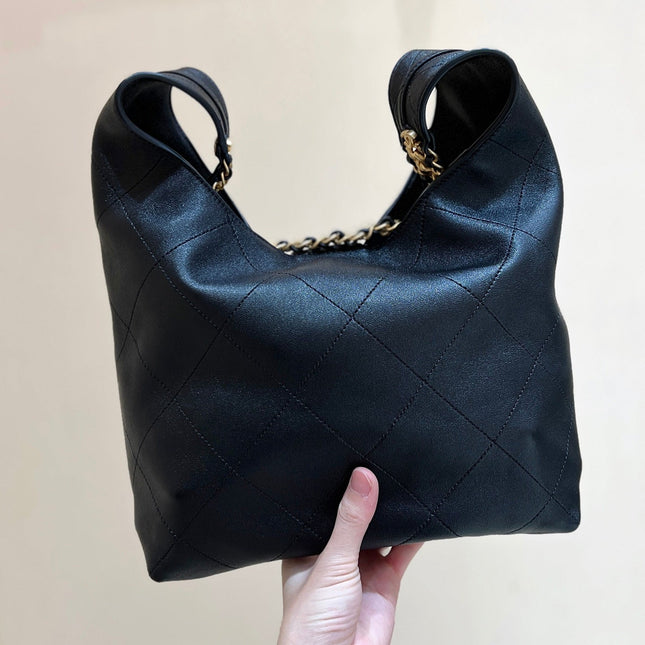 QUILTED LARGE HOBO BAG 35 IN BLACK LAMBSKIN GOLD HARDWARE