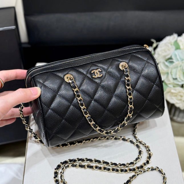 CHANEL 25S MINI BOWLING BAG 18 IN BLACK CALFSKIN GOLD HARDWARE