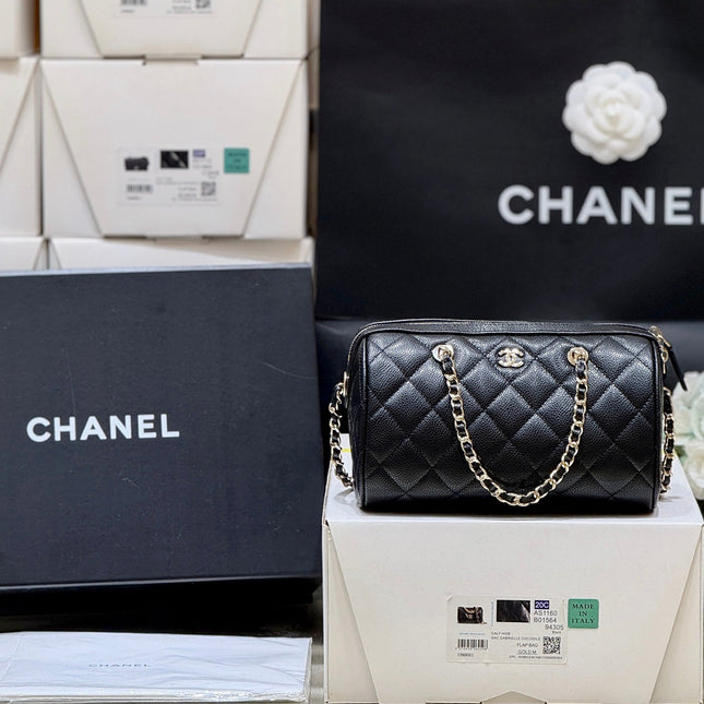 CHANEL 25S MINI BOWLING BAG 18 IN BLACK CALFSKIN GOLD HARDWARE