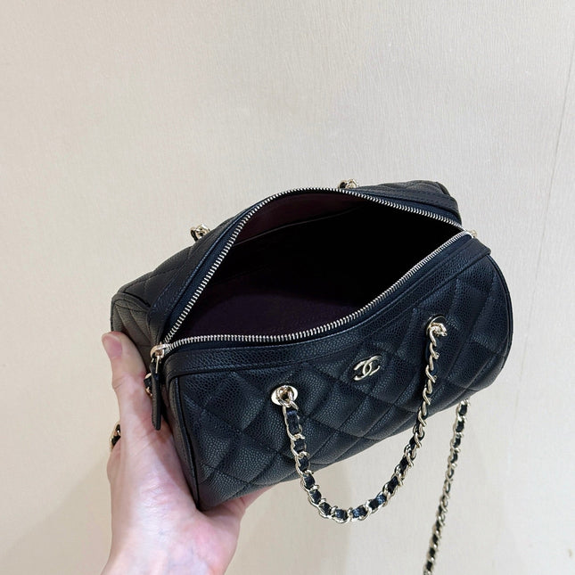 CHANEL 25S MINI BOWLING BAG 18 IN BLACK CALFSKIN GOLD HARDWARE