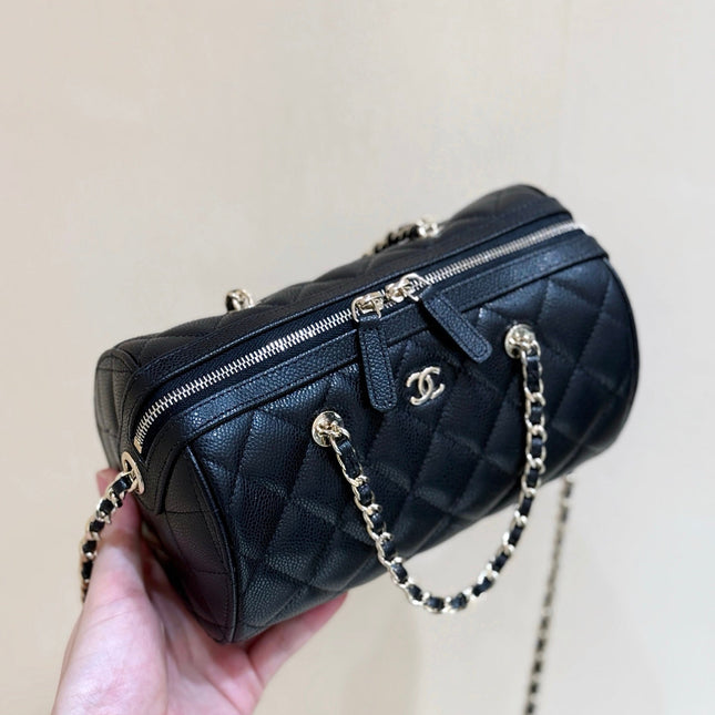CHANEL 25S MINI BOWLING BAG 18 IN BLACK CALFSKIN GOLD HARDWARE