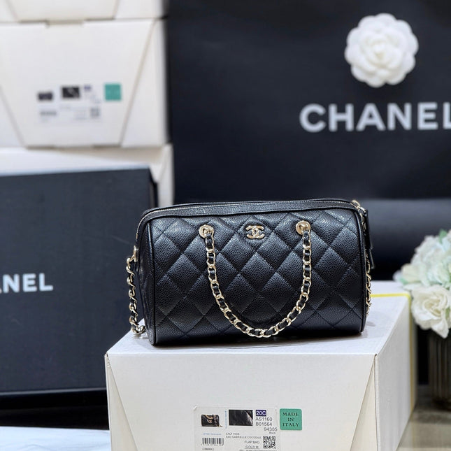 CHANEL 25S MINI BOWLING BAG 18 IN BLACK CALFSKIN GOLD HARDWARE