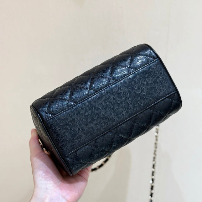 CHANEL 25S MINI BOWLING BAG 18 IN BLACK CALFSKIN GOLD HARDWARE