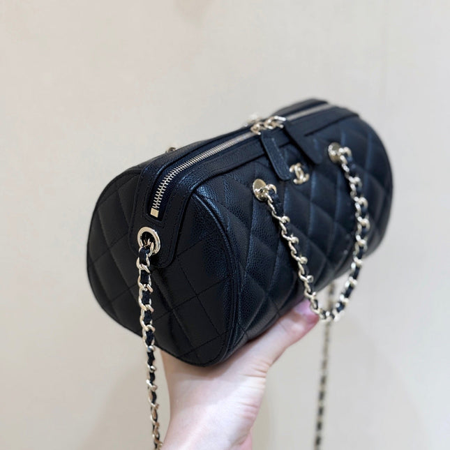 CHANEL 25S MINI BOWLING BAG 18 IN BLACK CALFSKIN GOLD HARDWARE