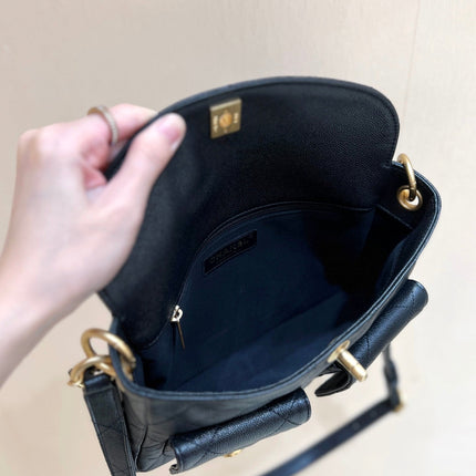 CHANEL 25S HOBO BAG 24 IN BLACK HAAS SOFT COWHIDE FABRIC