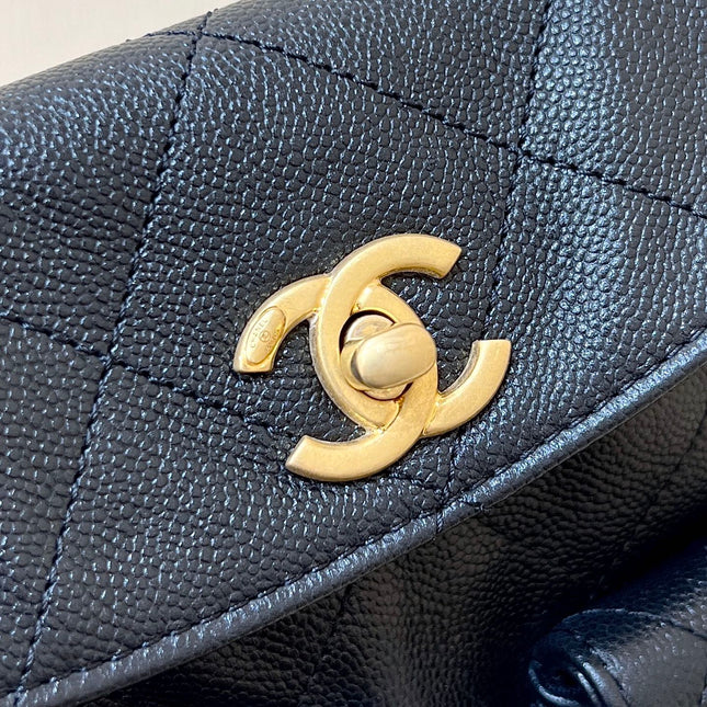 CHANEL 25S HOBO BAG 24 IN BLACK HAAS SOFT COWHIDE FABRIC