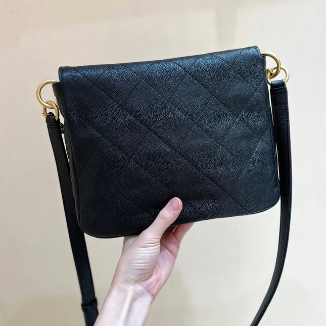 CHANEL 25S HOBO BAG 24 IN BLACK HAAS SOFT COWHIDE FABRIC