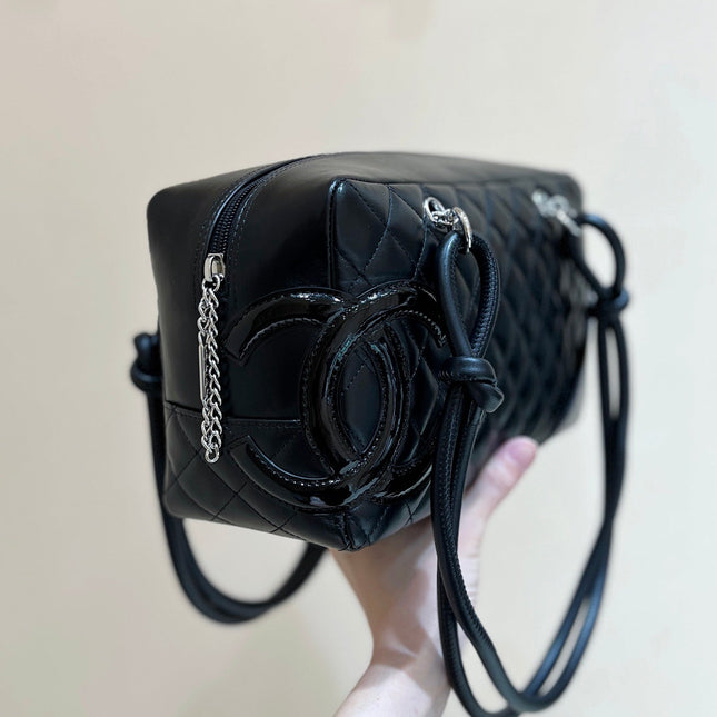 25S CHANEL CAMBON BOSTON BAG 27 IN FULL BLACK CALFSKIN
