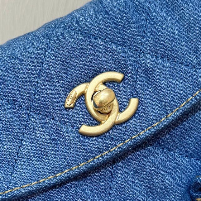 CHANEL 25S HOBO BAG 24 IN BLUE DENIM GOLD HARDWARE