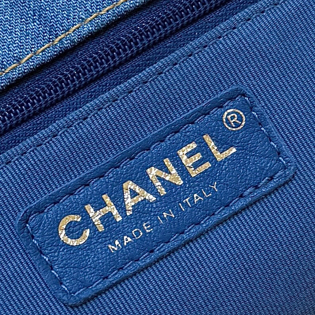 CHANEL 25S HOBO BAG 24 IN BLUE DENIM GOLD HARDWARE