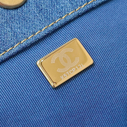 CHANEL 25S HOBO BAG 24 IN BLUE DENIM GOLD HARDWARE
