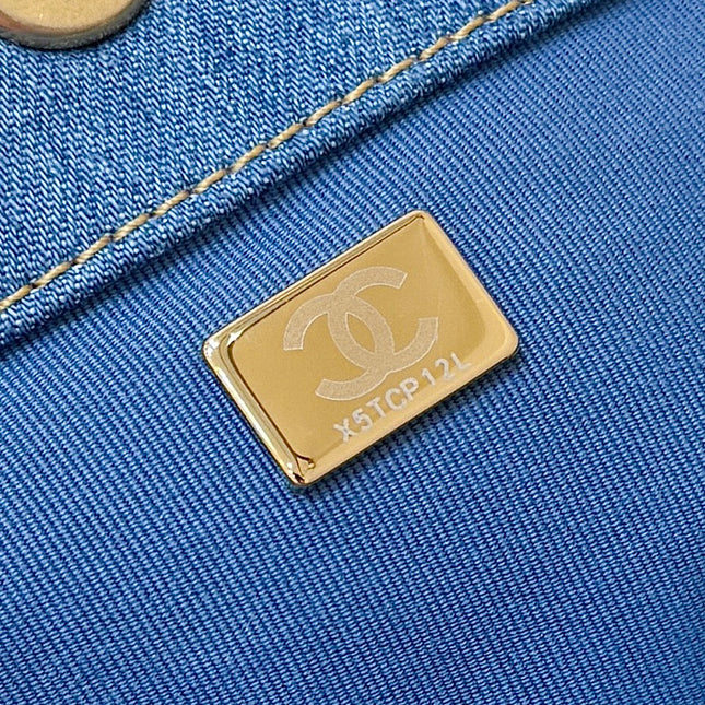 CHANEL 25S HOBO BAG 24 IN BLUE DENIM GOLD HARDWARE
