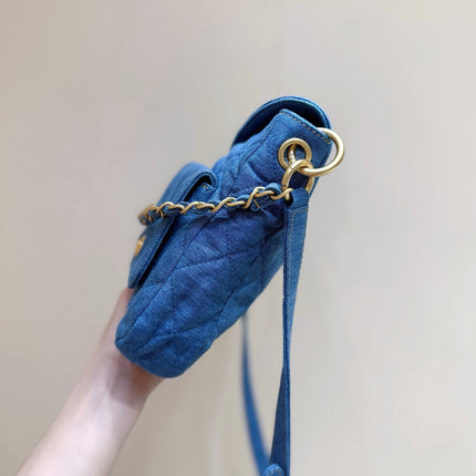 CHANEL 25S HOBO BAG 24 IN BLUE DENIM GOLD HARDWARE