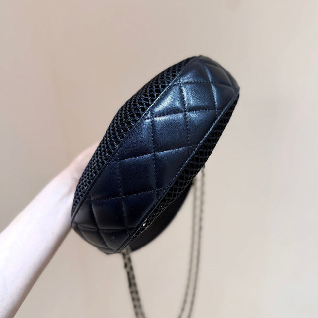 MESH POUCH 22 IN BLACK EFFECT LAMBSKIN WITH GOLD METALLIC
