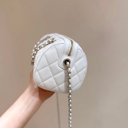 CHANEL 25S MINI BOWLING BAG 18 IN WHITE CALFSKIN GOLD HARDWARE