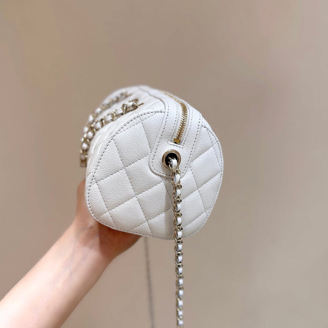 CHANEL 25S MINI BOWLING BAG 18 IN WHITE CALFSKIN GOLD HARDWARE