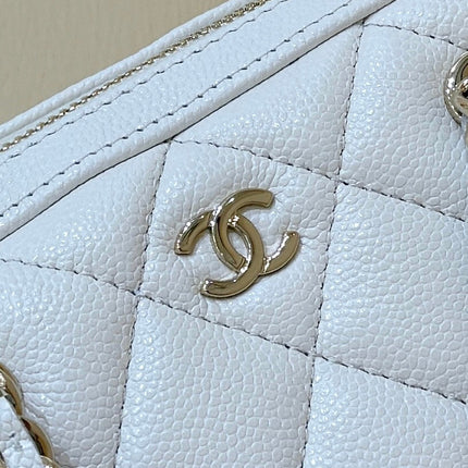 CHANEL 25S MINI BOWLING BAG 18 IN WHITE CALFSKIN GOLD HARDWARE