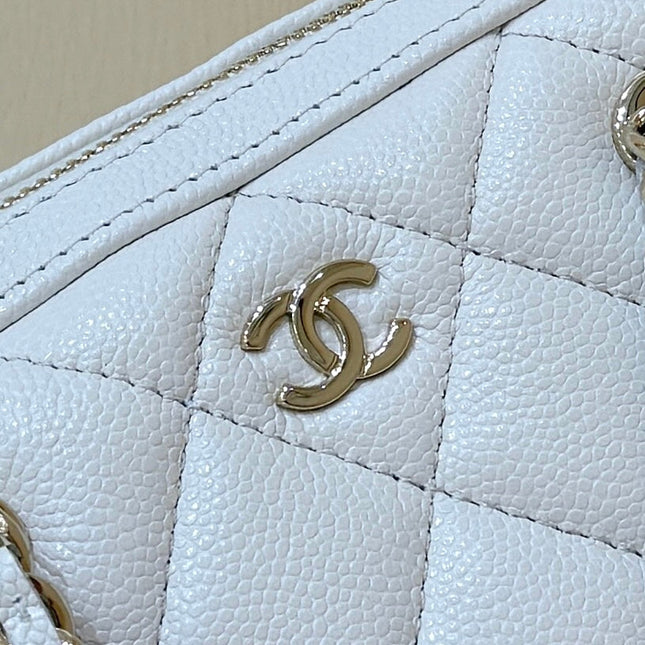 CHANEL 25S MINI BOWLING BAG 18 IN WHITE CALFSKIN GOLD HARDWARE