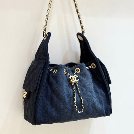 CC 25 HANDBAG 30 IN DARK BLUE DENIM GOLD HARDWARE