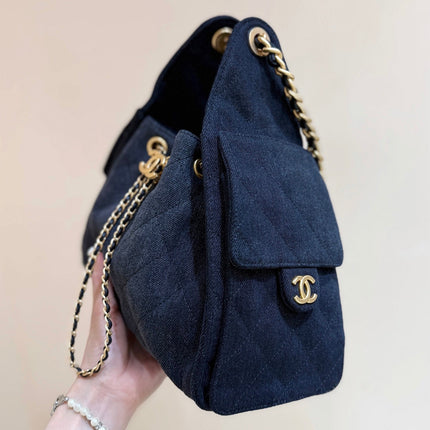 CC 25 HANDBAG 30 IN DARK BLUE DENIM GOLD HARDWARE