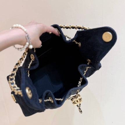 CC 25 HANDBAG 30 IN DARK BLUE DENIM GOLD HARDWARE