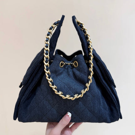CC 25 HANDBAG 30 IN DARK BLUE DENIM GOLD HARDWARE