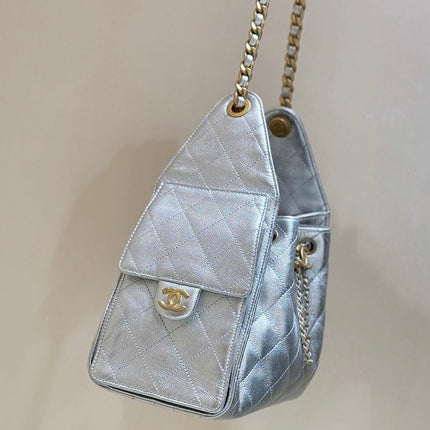 CC 25 HANDBAG IN SILVER-TONE 30 GRAINED CALFSKIN GOLD HARDWARE