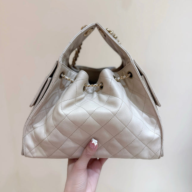 CC 25 HANDBAG IN CREAM 30 GRAINED CALFSKIN GOLD HARDWARE