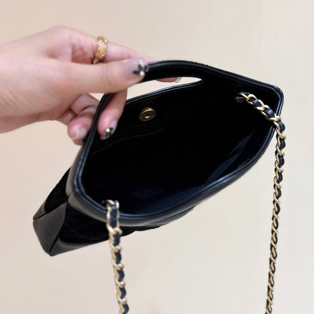 25S CHANEL MINI SHOPPING BAG 20 IN BLACK SUEDE CALFSKIN