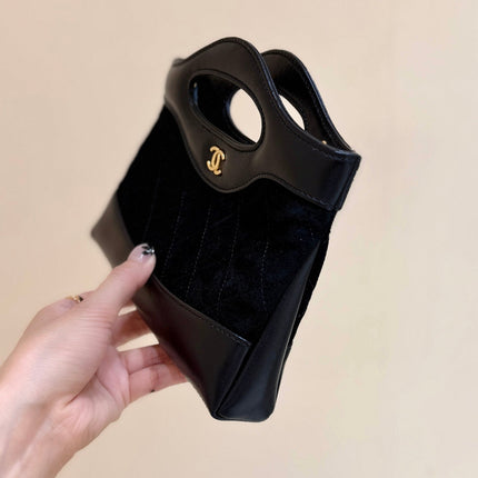 25S CHANEL MINI SHOPPING BAG 20 IN BLACK SUEDE CALFSKIN