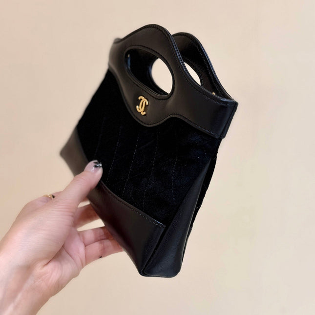 25S CHANEL MINI SHOPPING BAG 20 IN BLACK SUEDE CALFSKIN